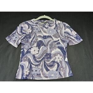 Semi Sweet Purple Floral Swirl Mesh Top Med Y2K  Hippie Festival